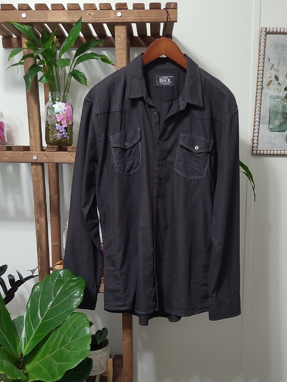 Muted Black Buckle Button Down For Men